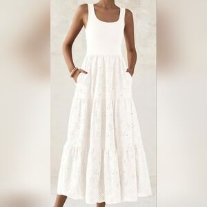 Cream Sleeveless Dress with Eyelet Skirt